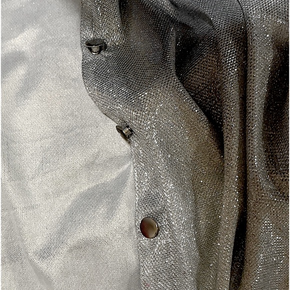 Plus size, light silver, sparkly AF, long sleeve silver button dress shirt. - Picture 5 of 5